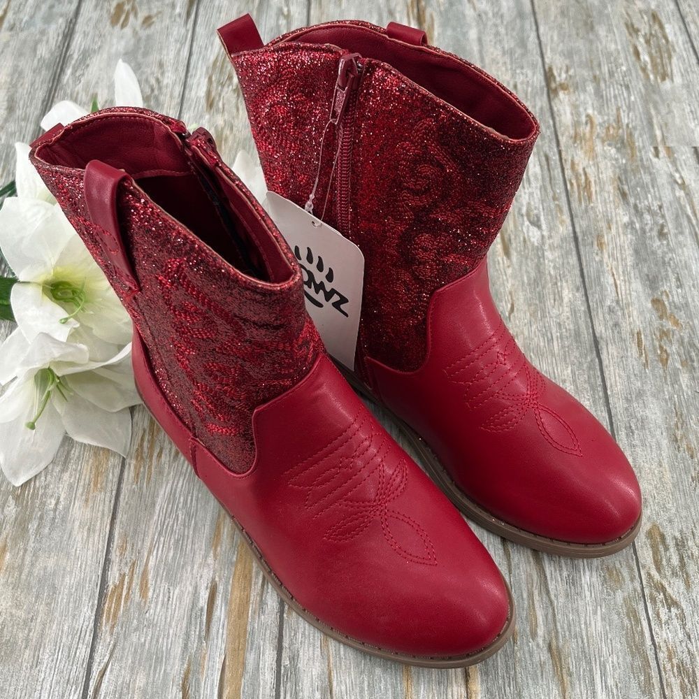 Big Girls Glitter Western Boots Shoes Size 4